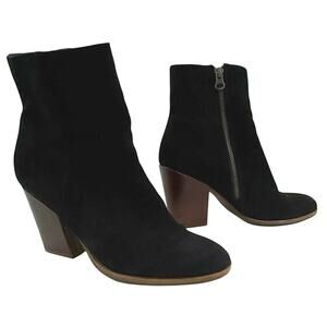 KorkEase Petra Bootie Size 7.5 Black Suede Leather Wrapped Heel Side Zip Boots